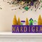 Set of 2 14"L Mardi Gras Wooden House/Brush Trees Table Decor